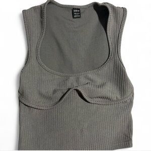 SHEIN Ribbed Scoop Crop Tank - Gray